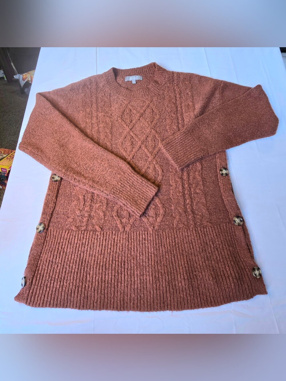 Cable Knit Crewneck Sweater in Rust - Unbranded